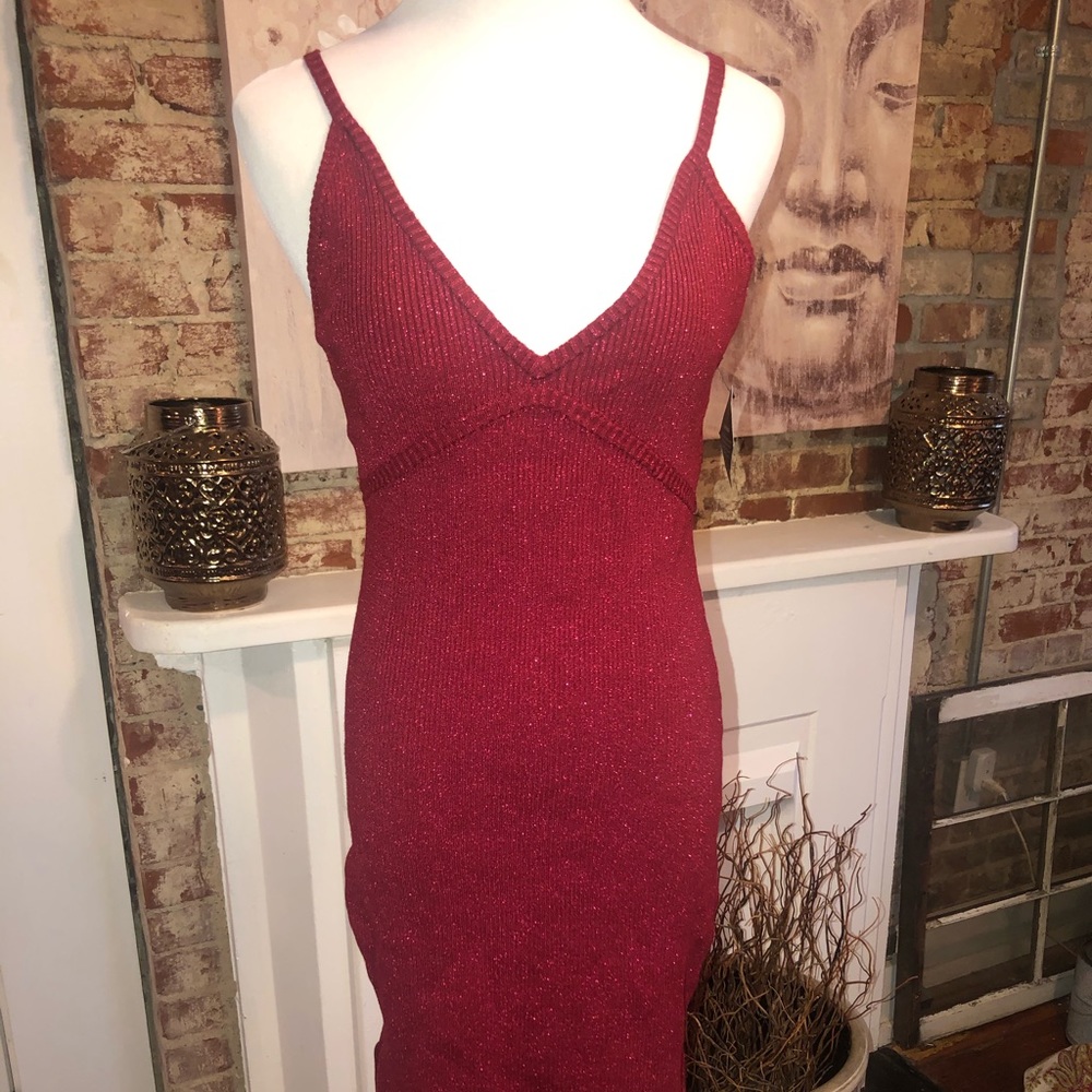 Nasty Gal sparkling red/burgundy knit tank dress